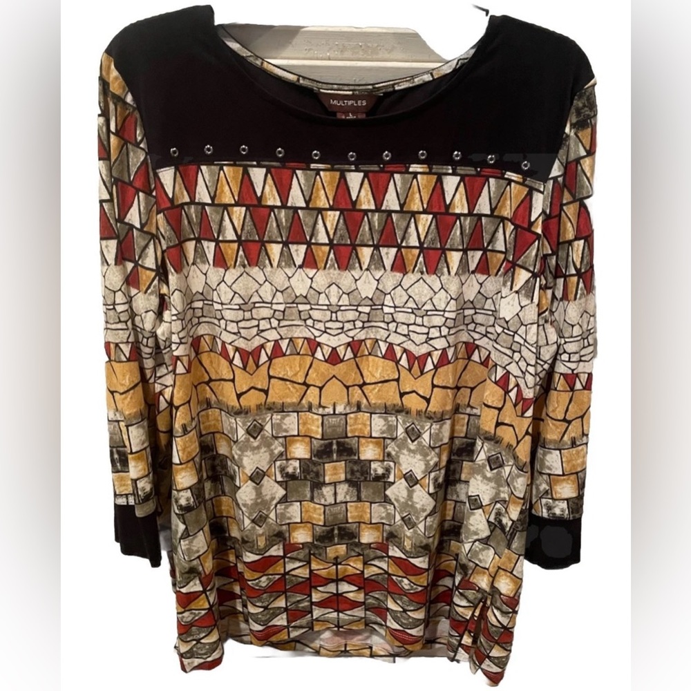 Multiples Women's Geometric Top - Black, Red, Gold Size Large